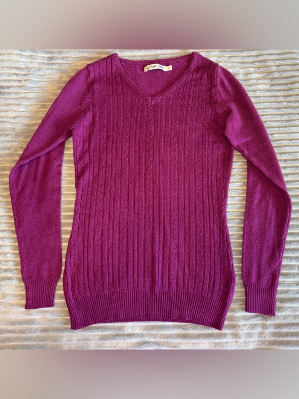 Allen Solly Plum Cable‑Knit V‑Neck Sweater